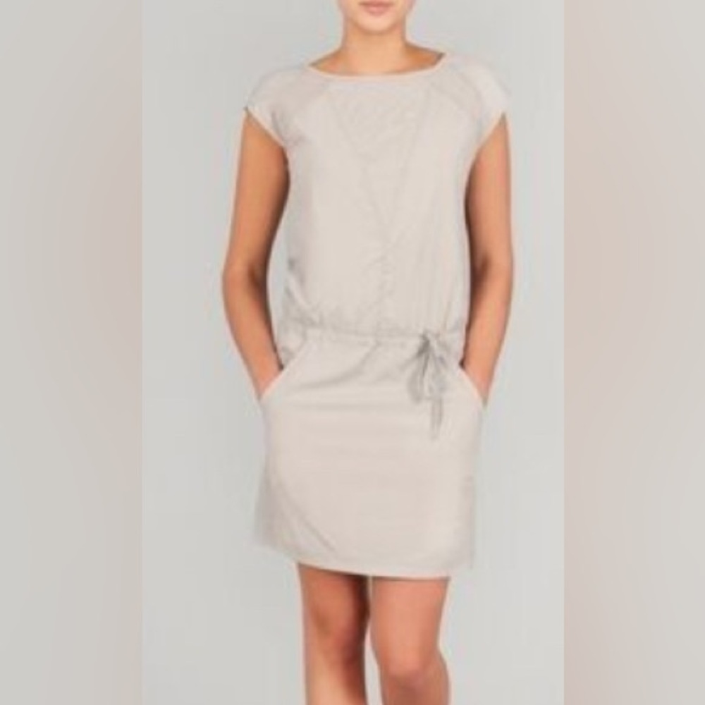 Indygena Lightweight Travel Dress Tan Mini Casual Pocket Dress